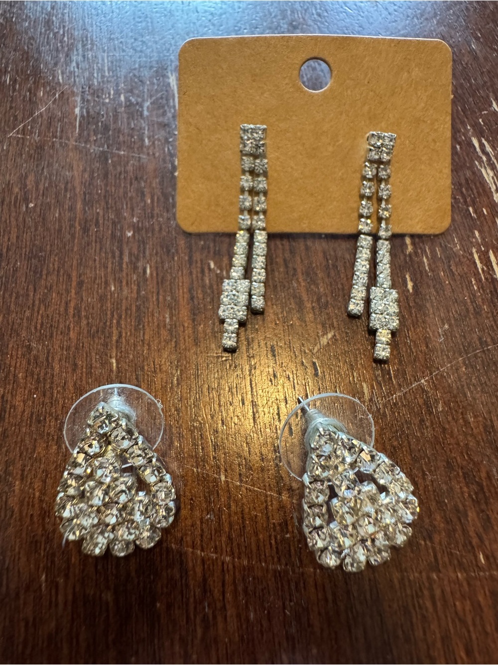 Vintage Silver Rhinestone Drop & Teardrop Earring Bundle